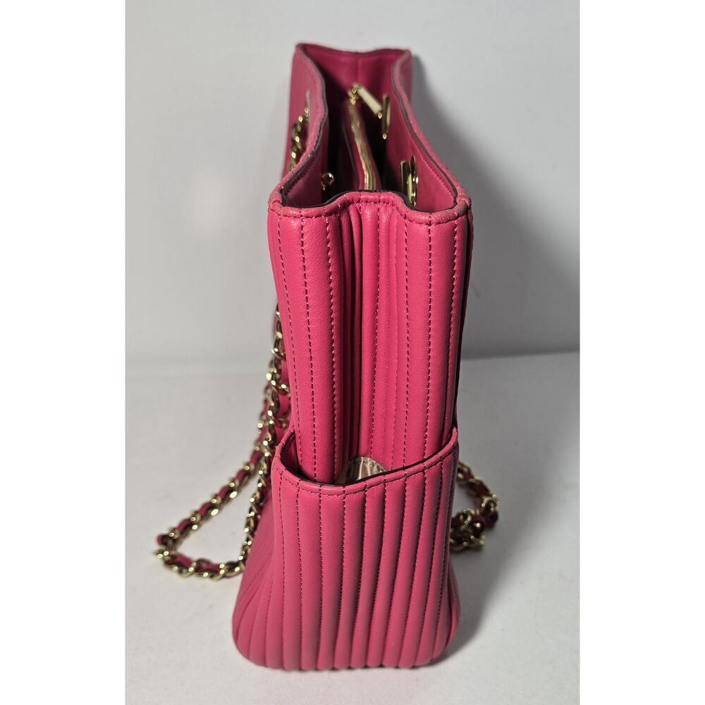 Henri Bendel No 7 Hot Pink Leather Tote Bag Quilted Vertical Chain East West - Picture 5 of 16